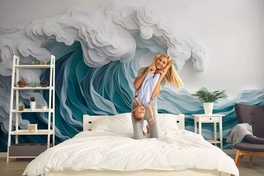 fototapeter Skummende havbølge i papirklippestil w08694