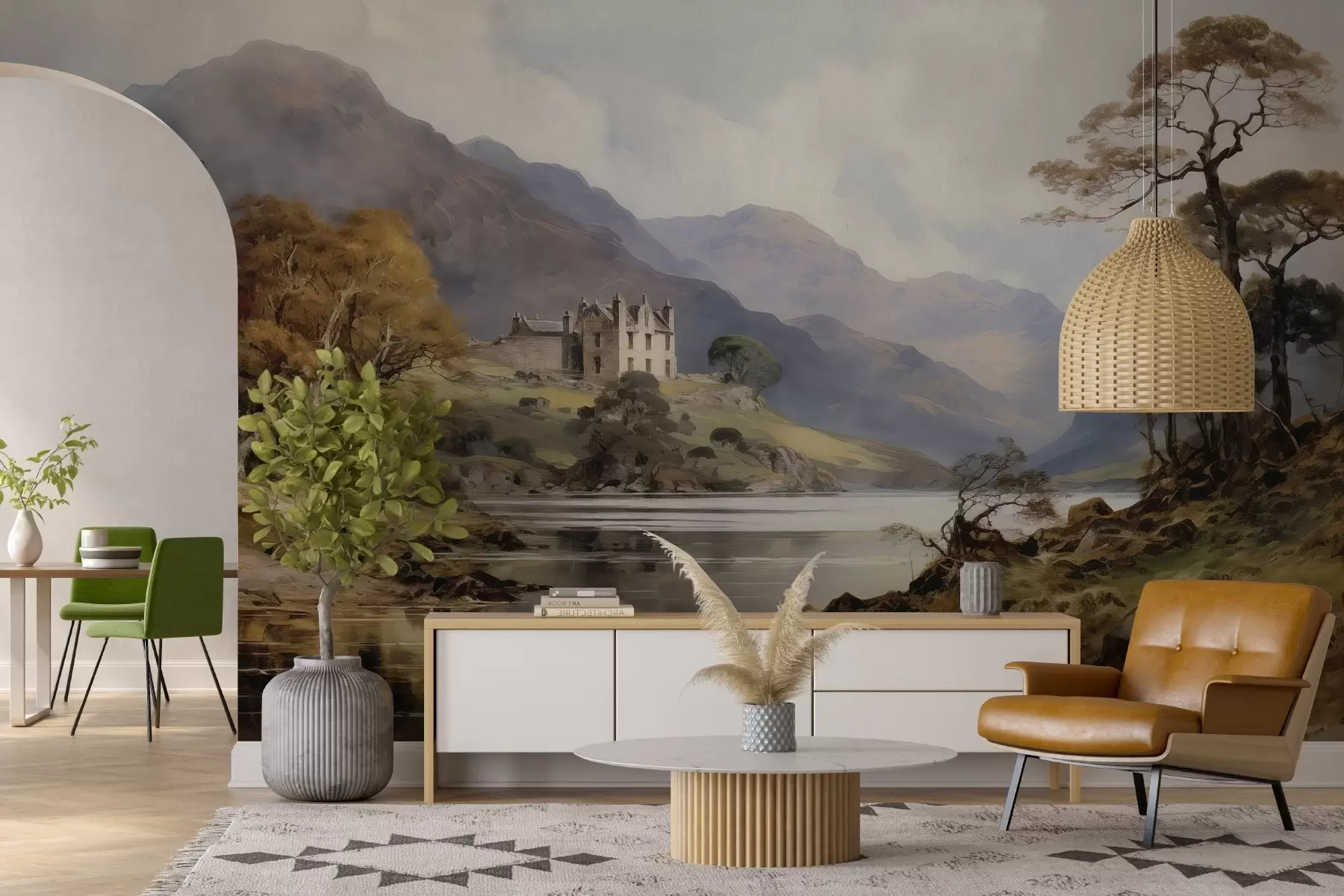 fototapeter Akvarell med utsikt over fjell w02975