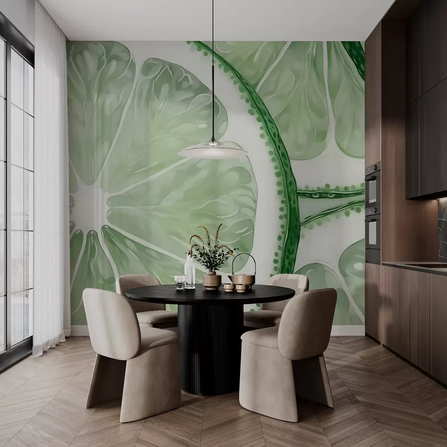 fototapeter Citrus sirkler imitert akvarellgrønn nyanse w03026