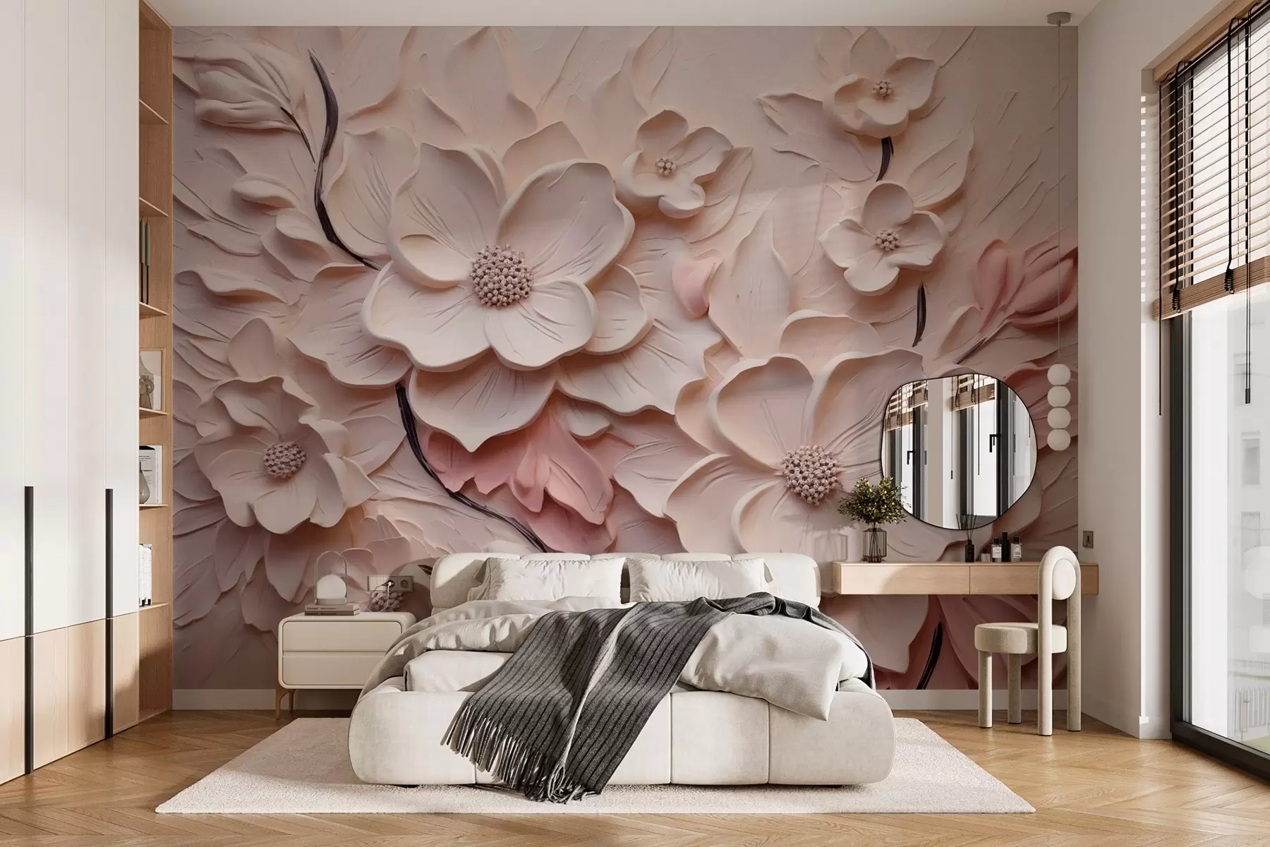 fototapeter Rosa abstrakte blomster imiterte penselstrøk w03038