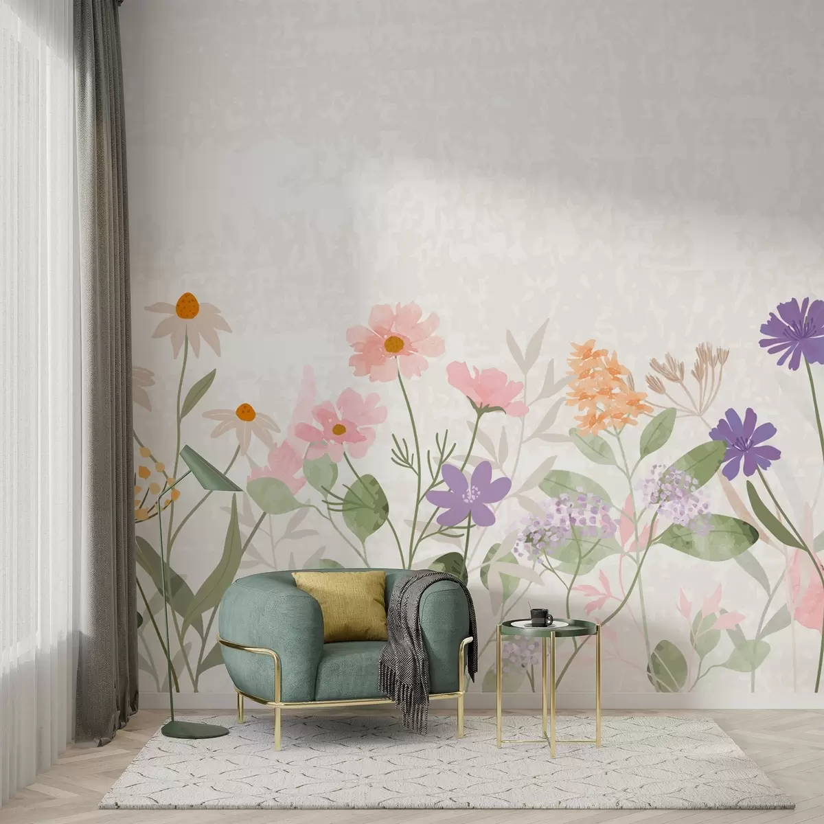 fototapeter Villblomster på en lys bakgrunn w03096