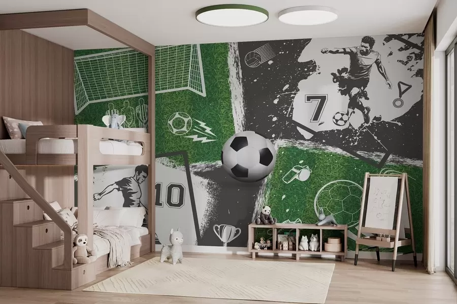 fototapeter Fotballspillere, ball og bane w03121