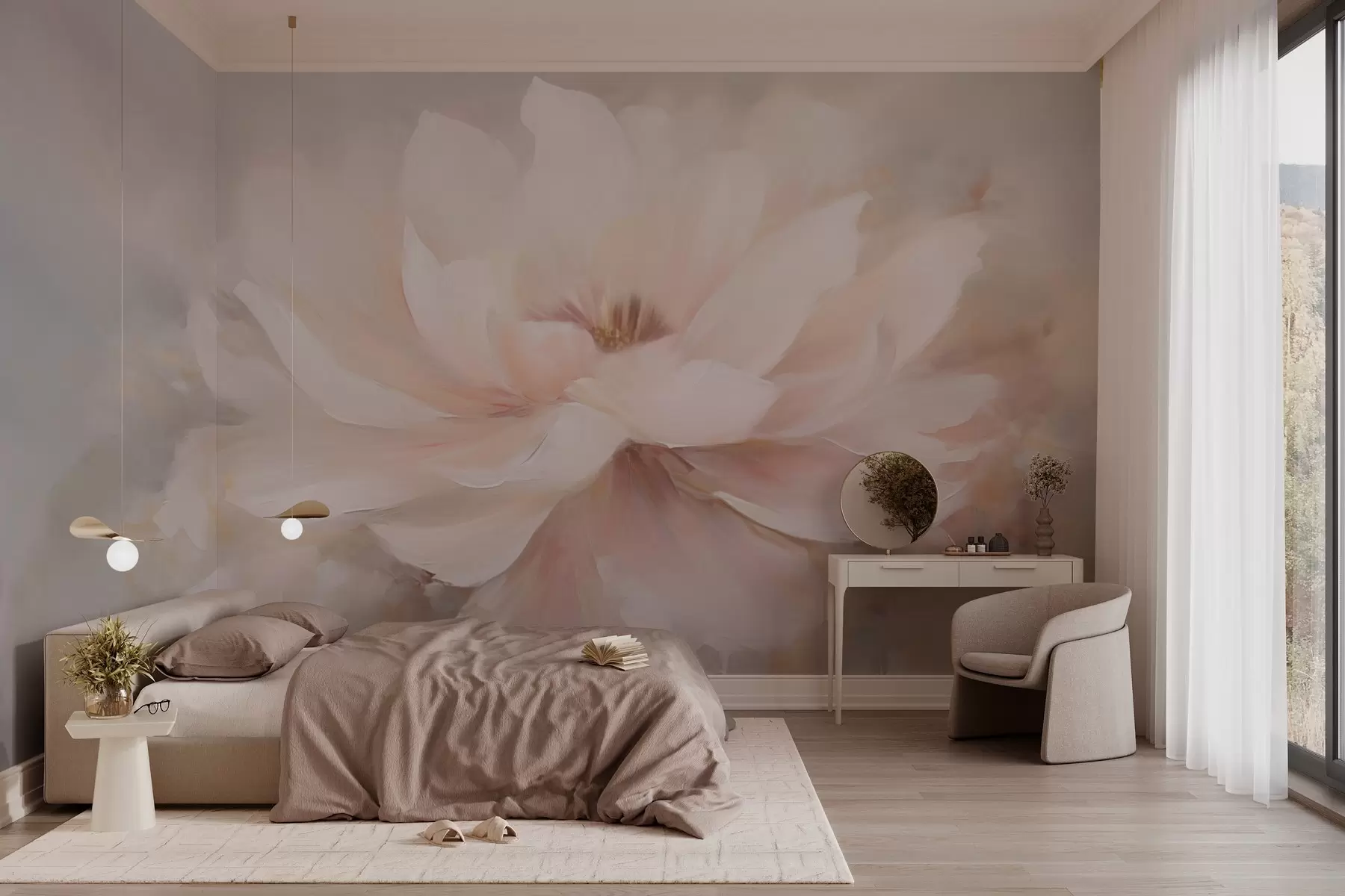 fototapeter Delikat blomst på grungevegg w03130