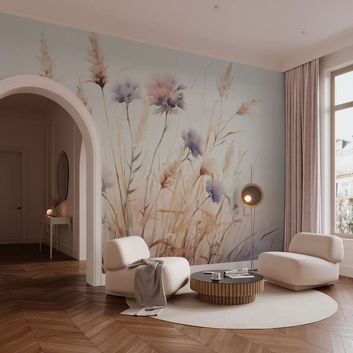 fototapeter Ville blomster i tørt gress imitasjon av akvarell w03174