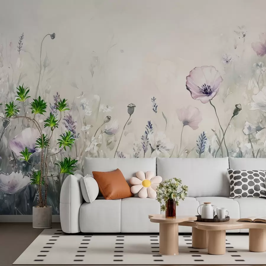 fototapeter delikate luftige villblomster i maleteknikken w03113