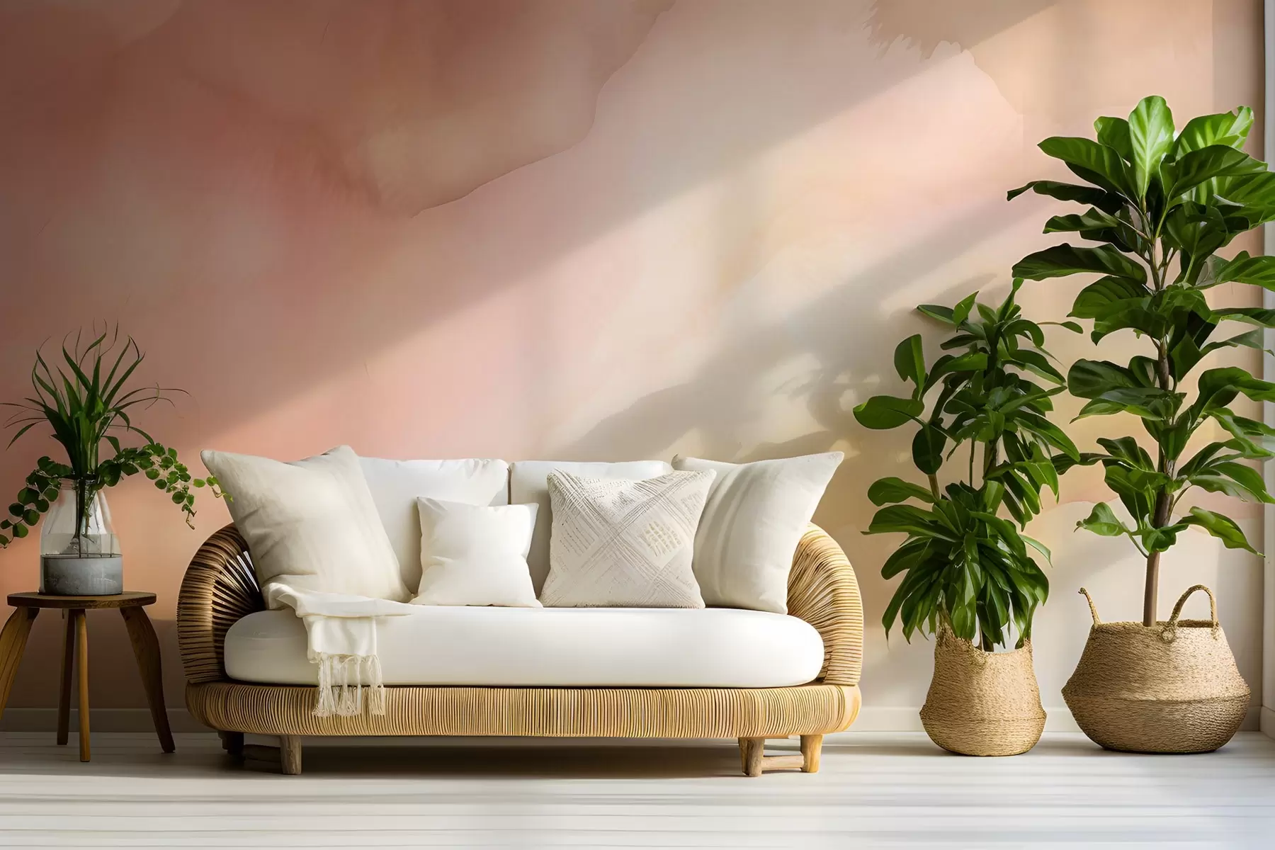 fototapeter Abstrakt akvarellgradient i varme nyanser av fersken, rosa og kremfarget w03160v1