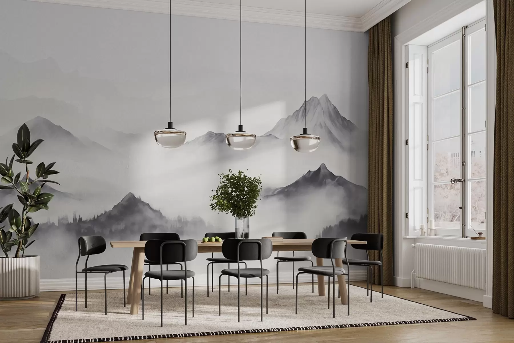 fototapeter Minimalistisk fjellandskap i tåke w03161