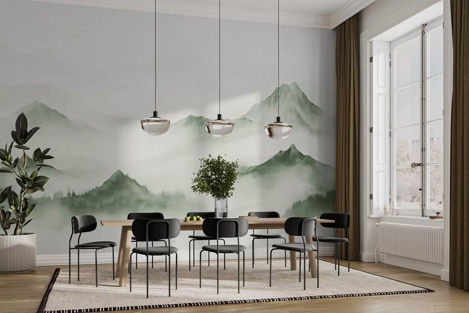 fototapeter Minimalistisk fjellandskap i tåke w03161v3