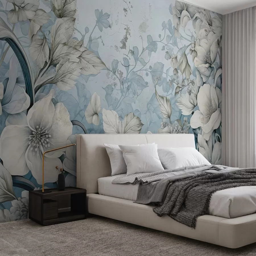 fototapeter Fantasimalte blomster på veggen w03191