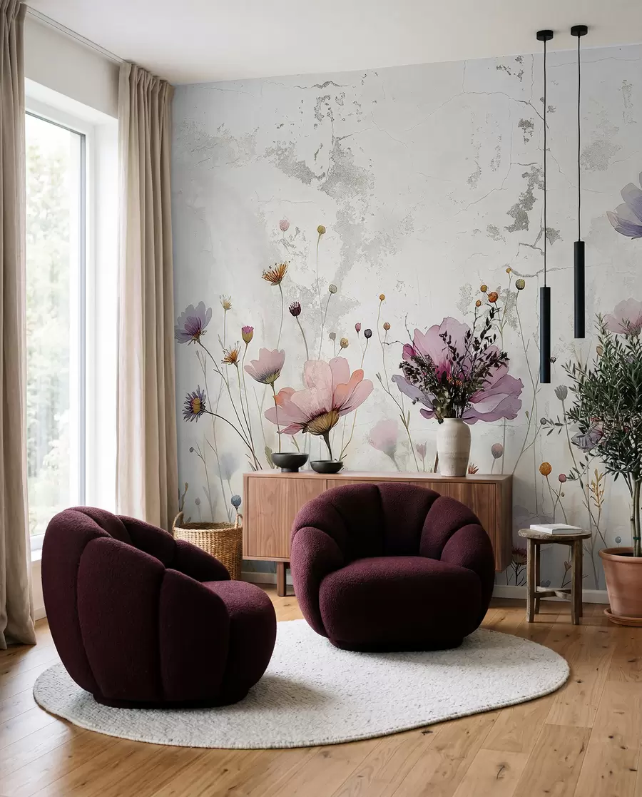 fototapeter Akvarellblomster i grunge-stil w03192
