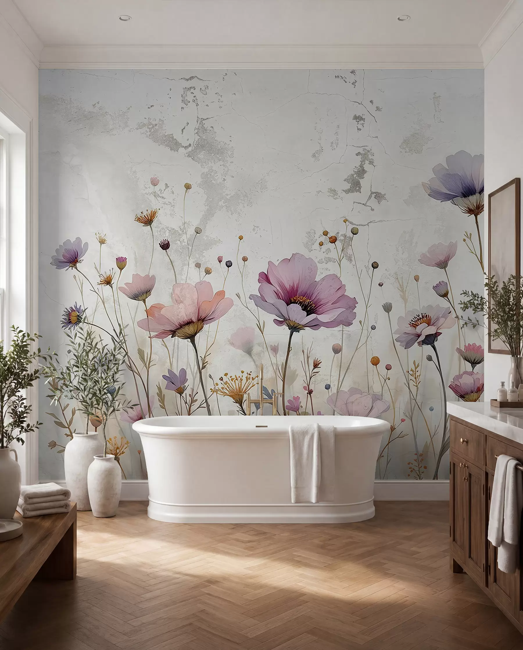 fototapeter Akvarellblomster i grunge-stil w03192