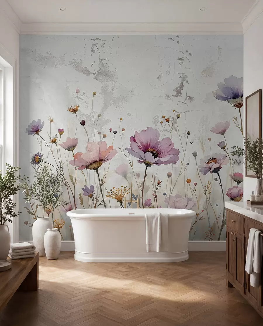 fototapeter Akvarellblomster i grunge-stil w03192