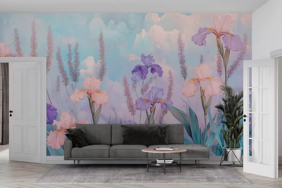 fototapeter Oli stil tegning blomster, sommereng, blomster w03154
