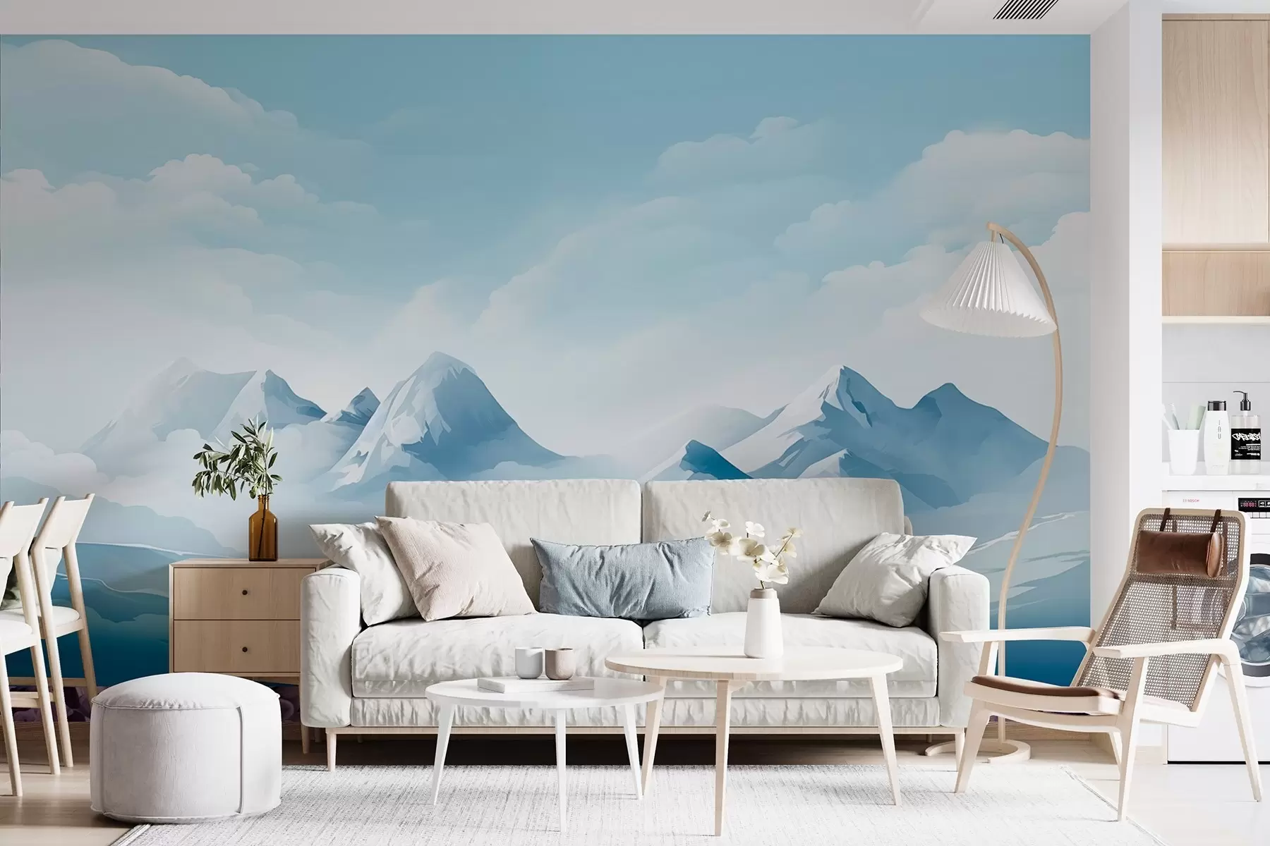 fototapeter Minimalistiske blå skyer og fjell, iskaldt vær w08811