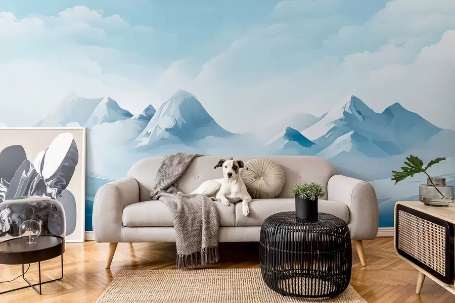 fototapeter Minimalistiske blå skyer og fjell, iskaldt vær w08811