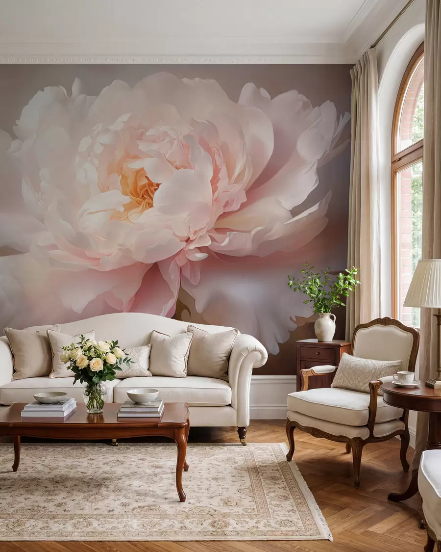 fototapeter Blomstrende pionblomst i en delikat fargepalett w03247