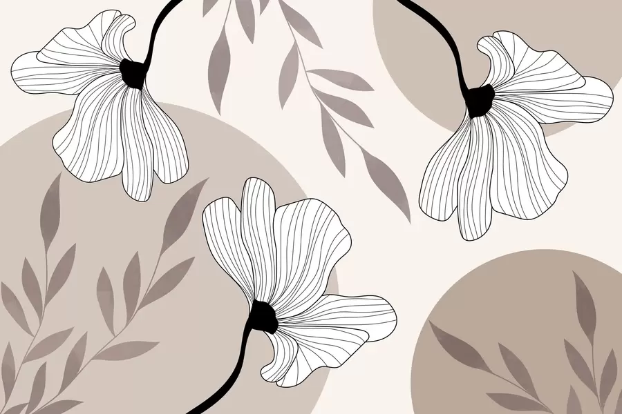 fototapeter Abstraksjon med blomster og blader i beige toner w03328