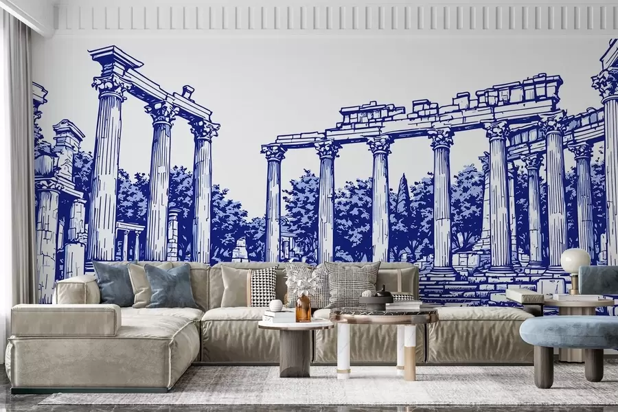 fototapeter Håndtegnet ruinby w03341