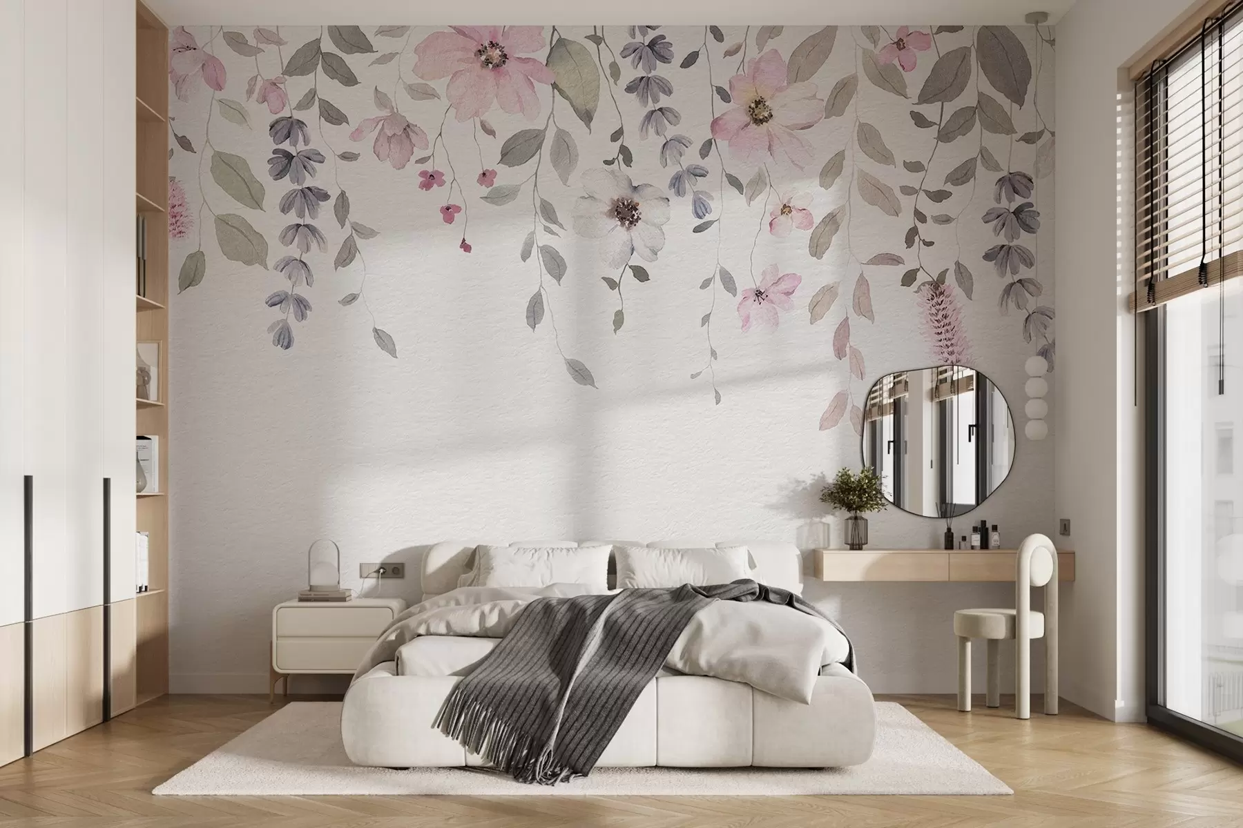 fototapeter Hengende akvarellblomster og blader w03315