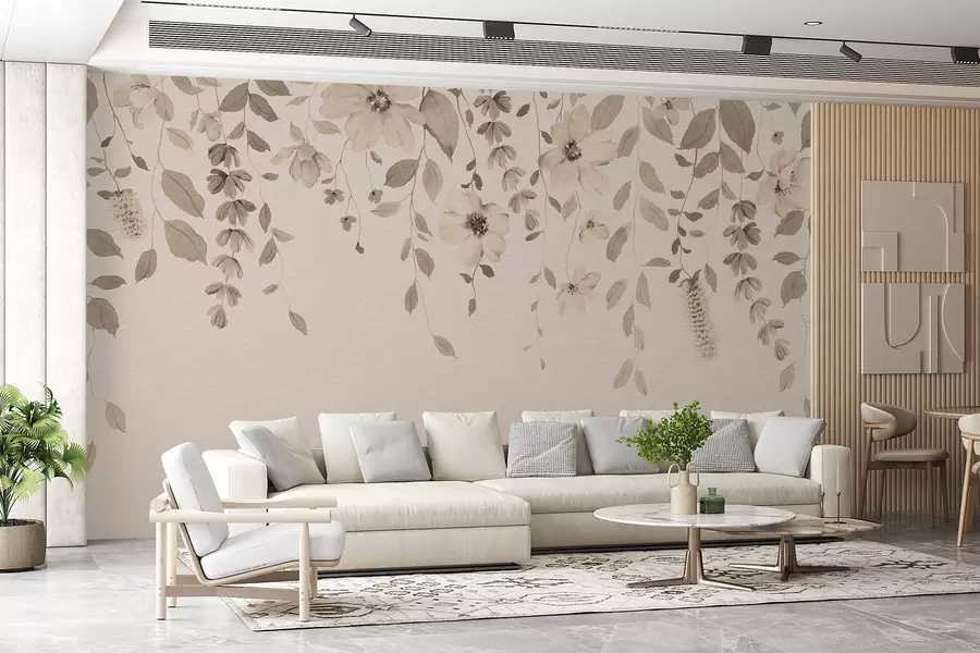 fototapeter Hengende akvarellblomster og blader w03315v4