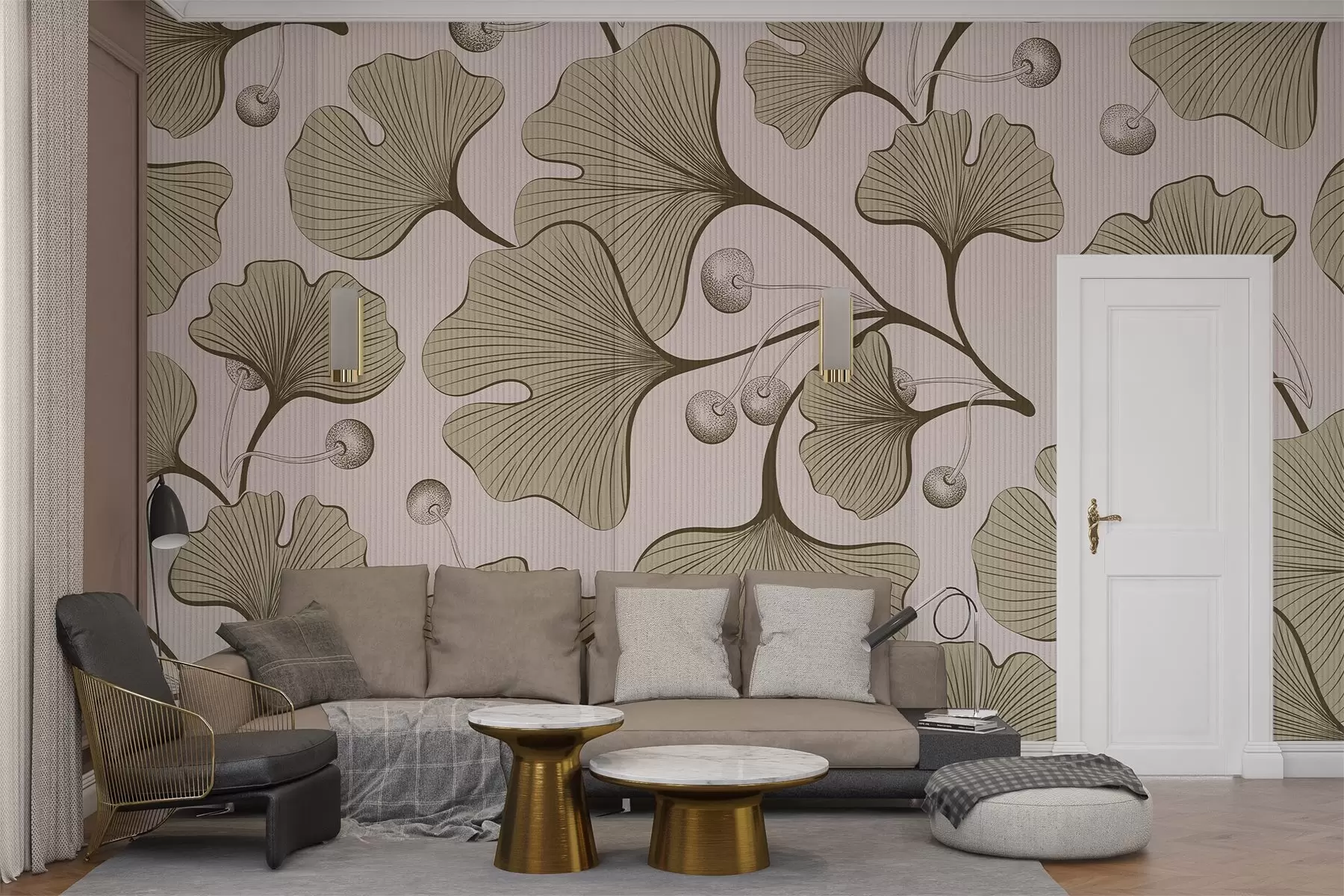 fototapeter Detaljert illustrasjon av ginkgoblader på en lys strukturert bakgrunn w03326v2