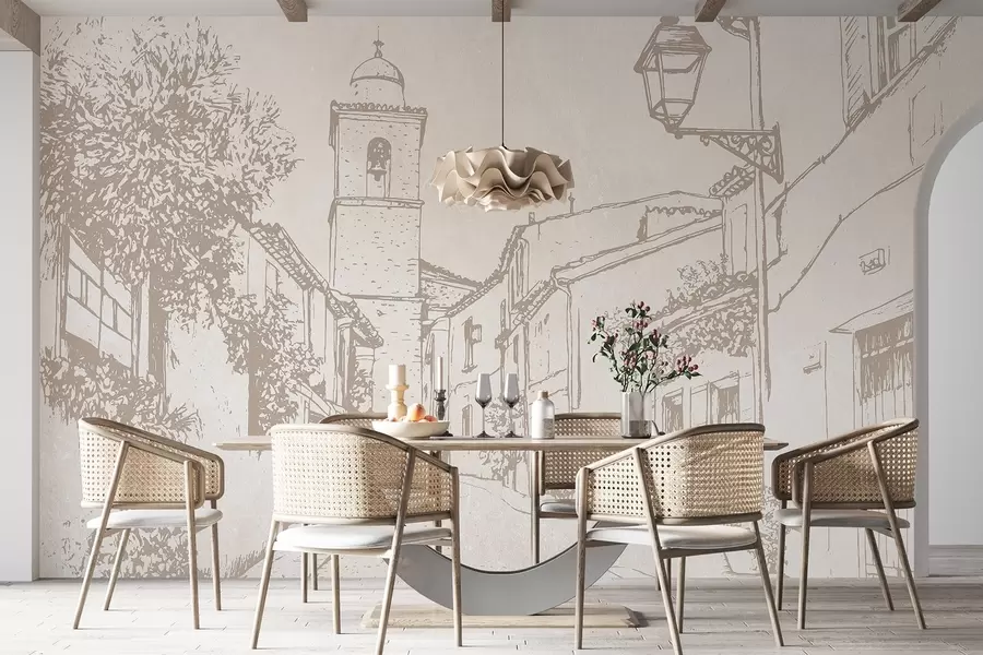 fototapeter Bygate, vakker arkitektur, bygninger, Middelhavet, beige farger w03346