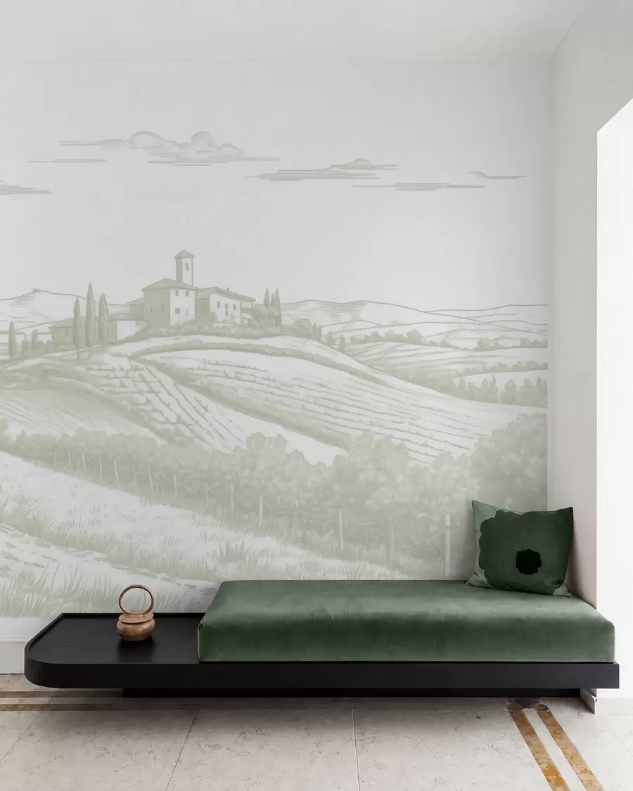 fototapeter Toscana landskap, Italia, vingårder, natur, gammelt slott, grønne farger w03349v2