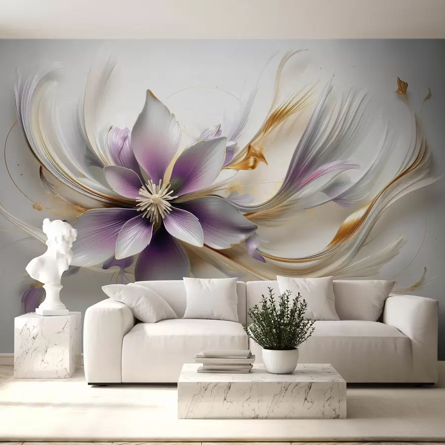 fototapeter Stor lilla, delikat blomst med abstrakte linjer w08903v1