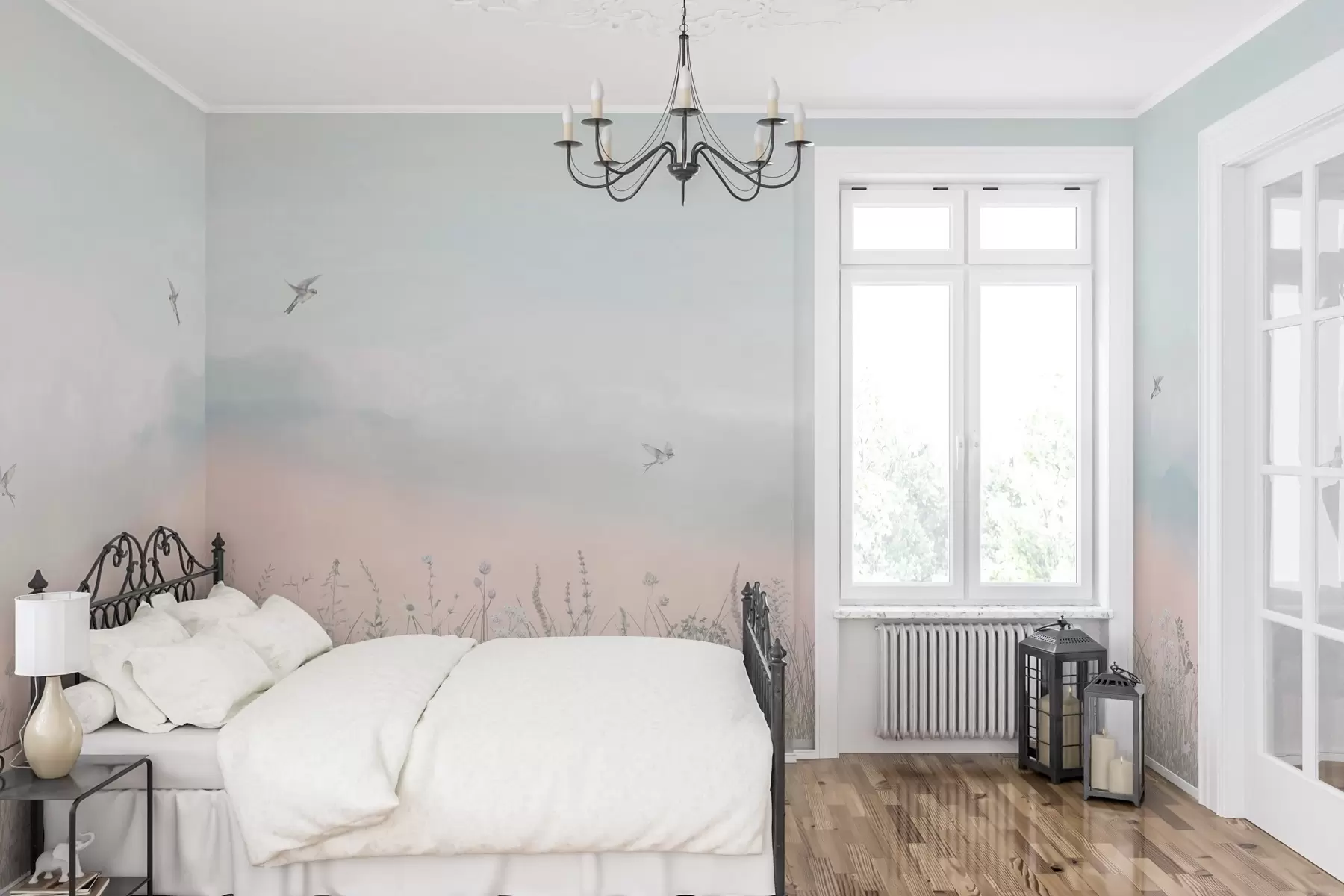 fototapeter Ville blomster og disig himmel w03391