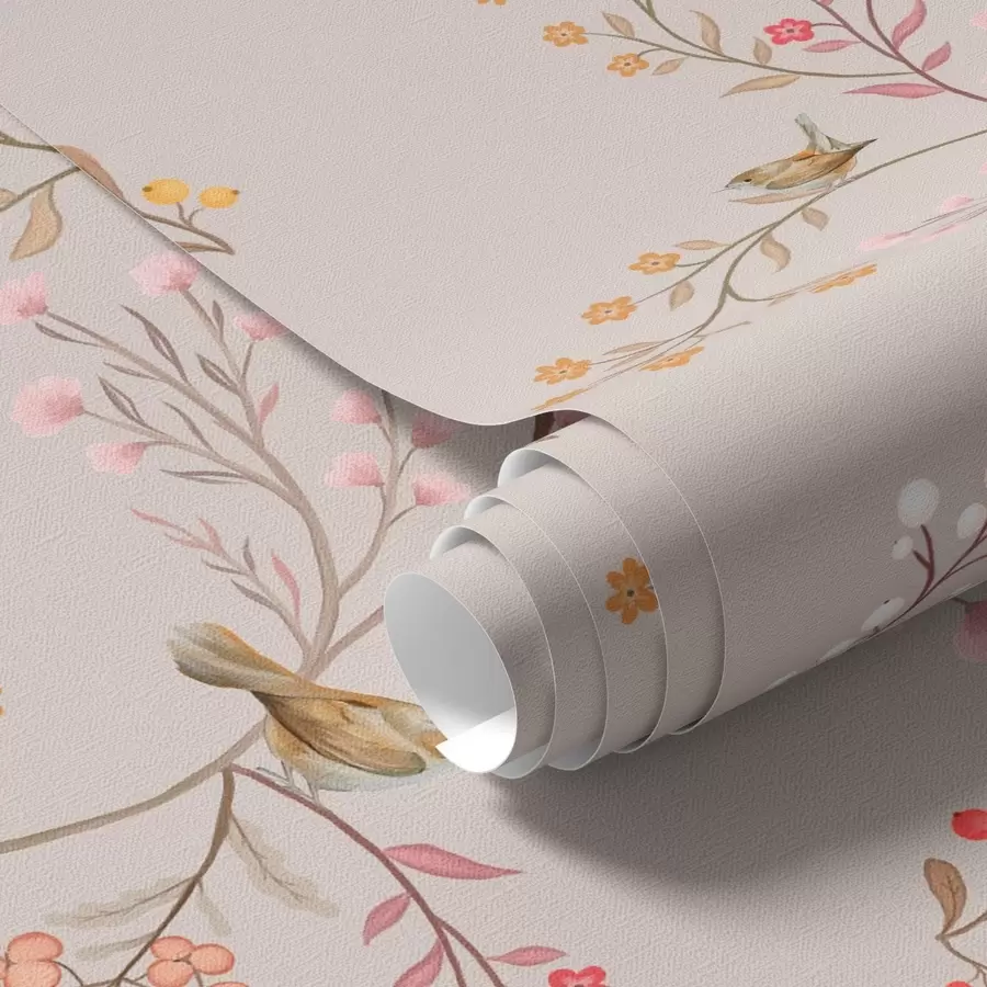 fototapeter Delikate blomster og kolibrier på grenene a00036