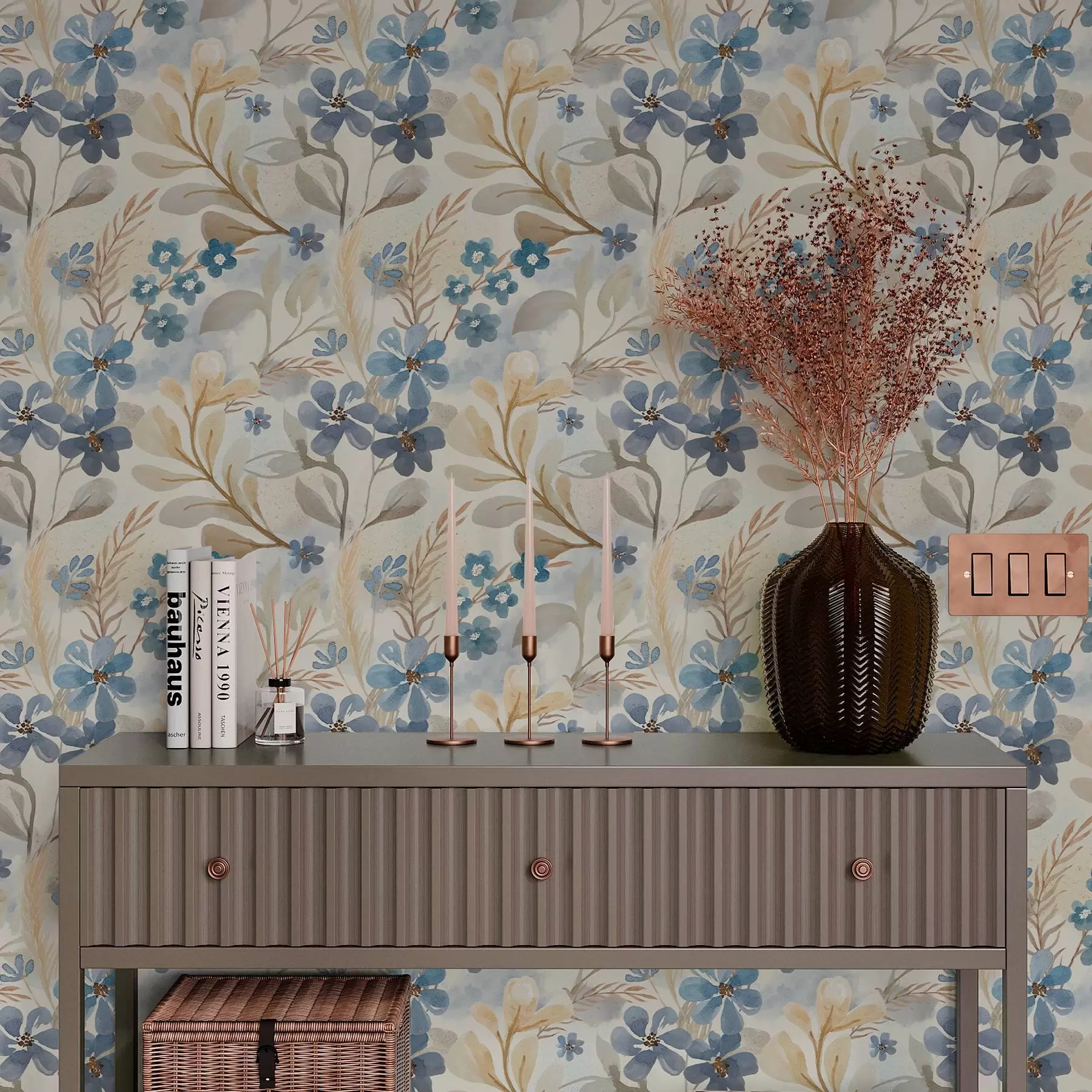 fototapeter Delikate blomster og blader i akvarellstil a00042