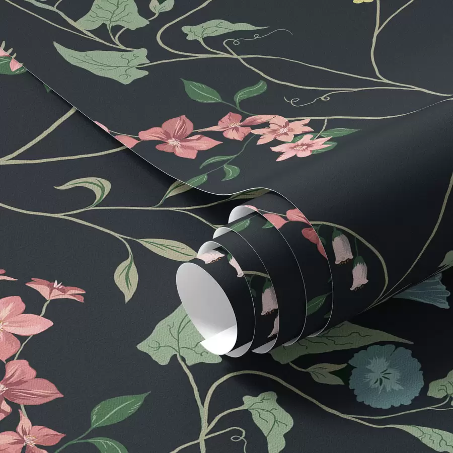 fototapeter Blomster, blader og stilker på mørk bakgrunn a00047