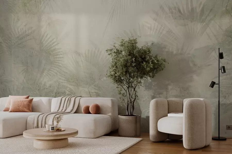 fototapeter Strukturert tropisk retro tapet i beige toner w03399