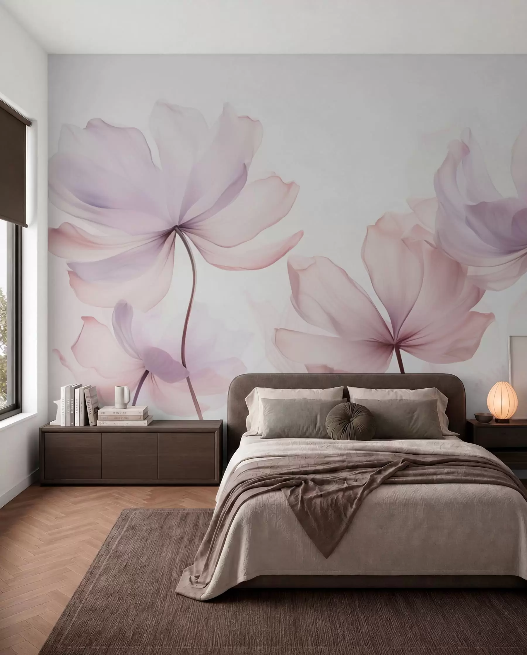 fototapeter Blomstrende blomster i duse rosa toner w03521