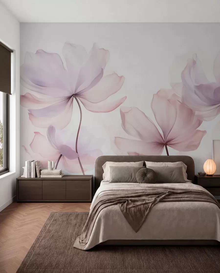 fototapeter Blomstrende blomster i duse rosa toner w03521