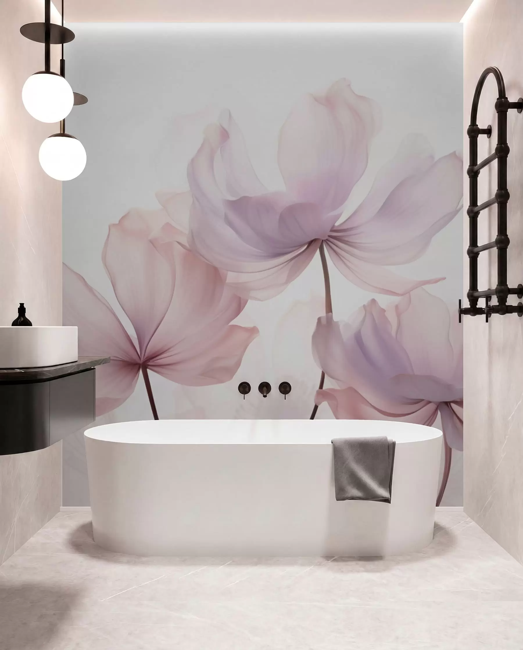 fototapeter Blomstrende blomster i duse rosa toner w03521