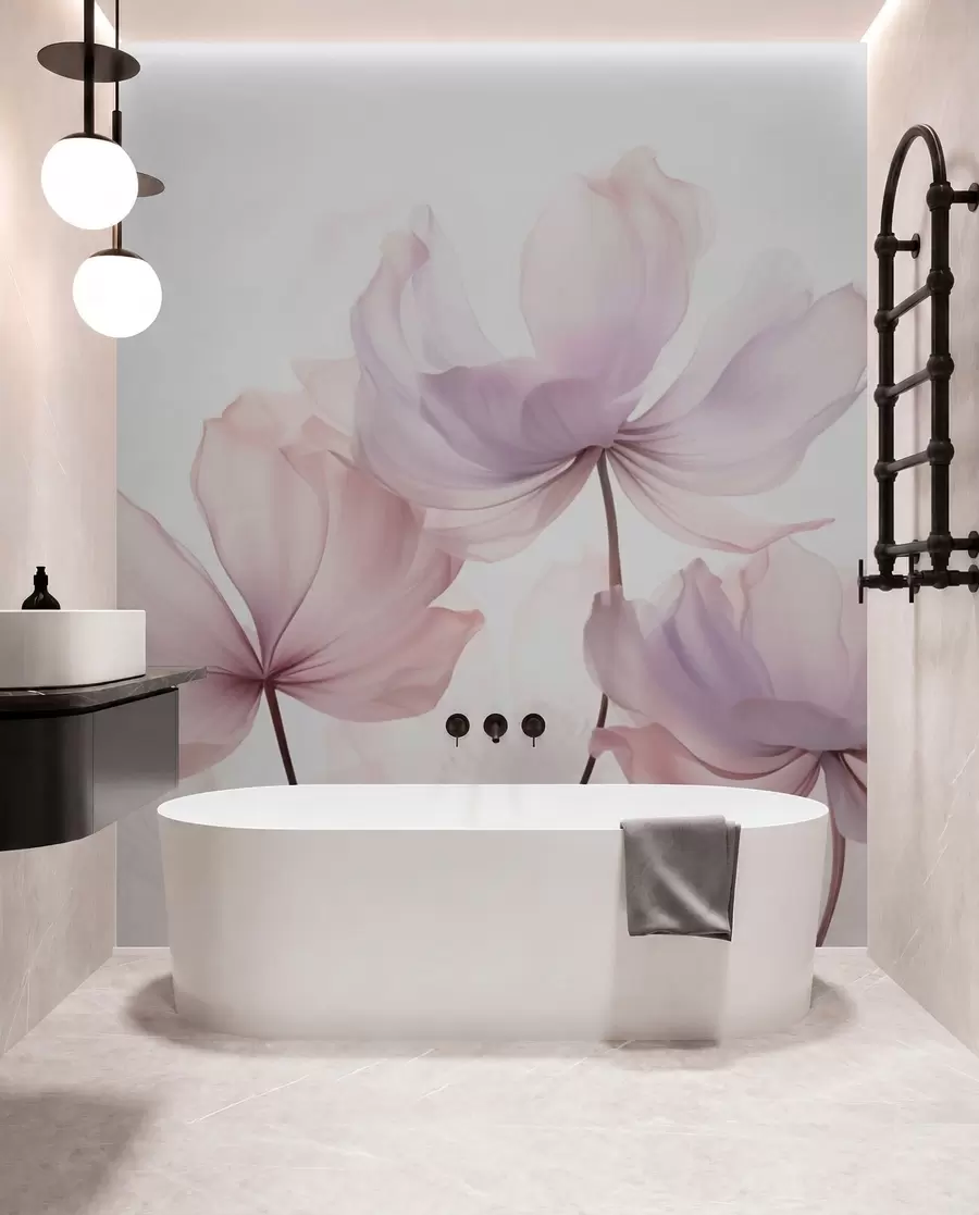 fototapeter Blomstrende blomster i duse rosa toner w03521