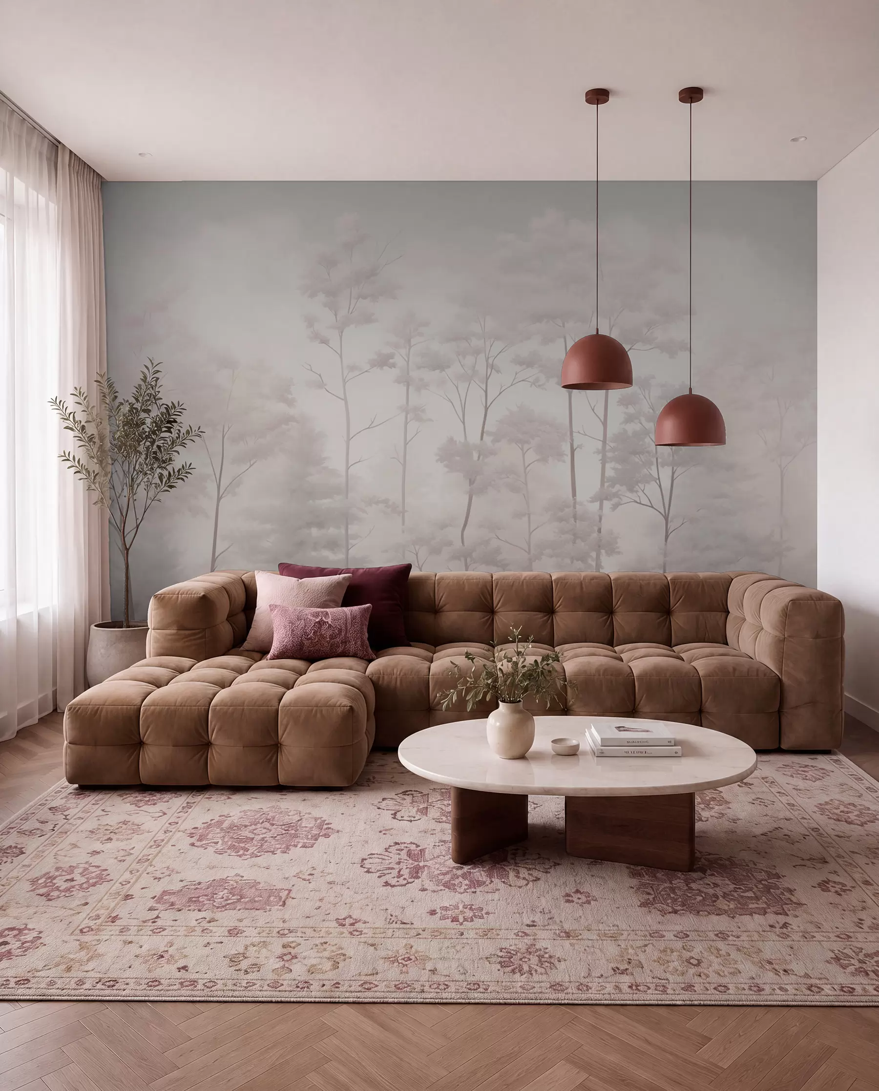 fototapeter Trendy skog i delikate lyse pastellfarger w03525