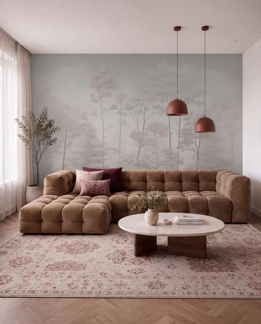 fototapeter Trendy skog i delikate lyse pastellfarger w03525
