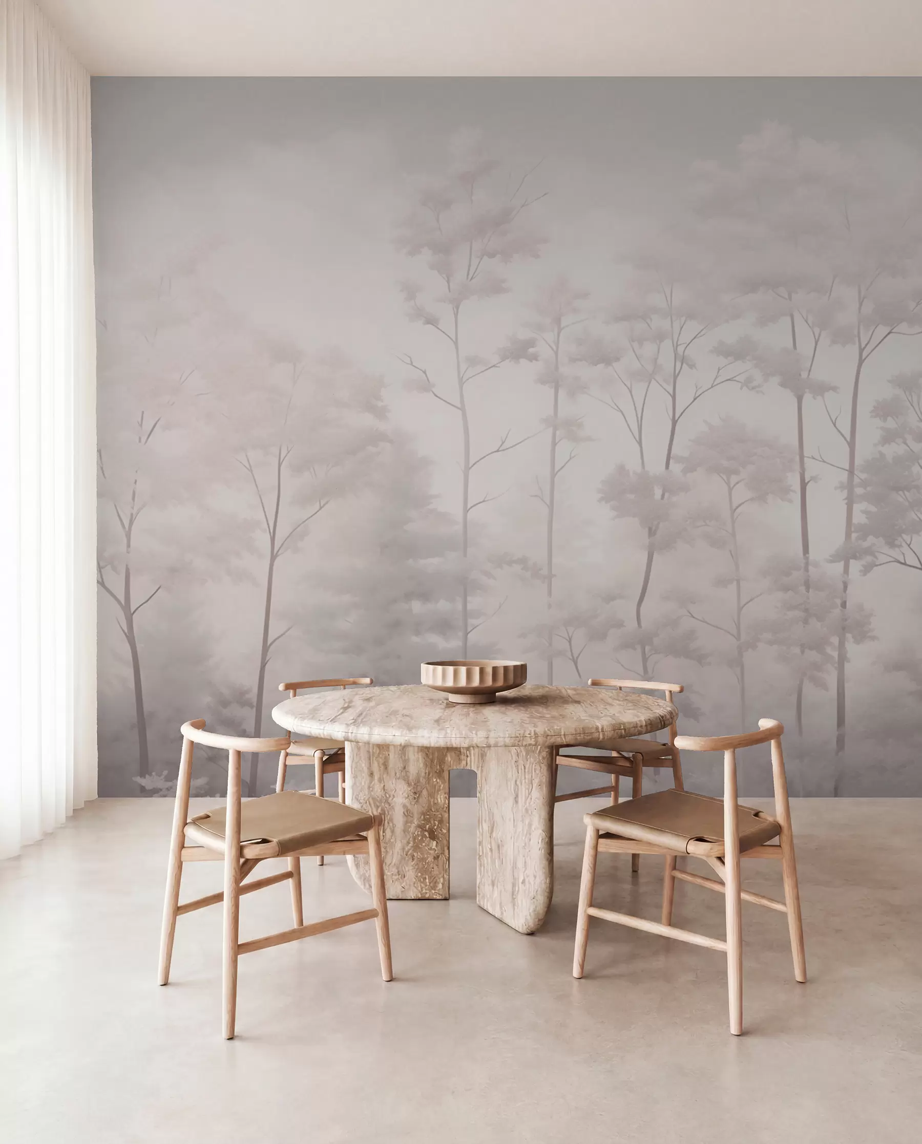 fototapeter Trendy skog i delikate lyse pastellfarger w03525