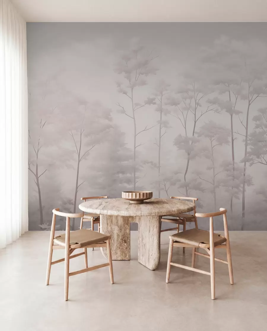 fototapeter Trendy skog i delikate lyse pastellfarger w03525
