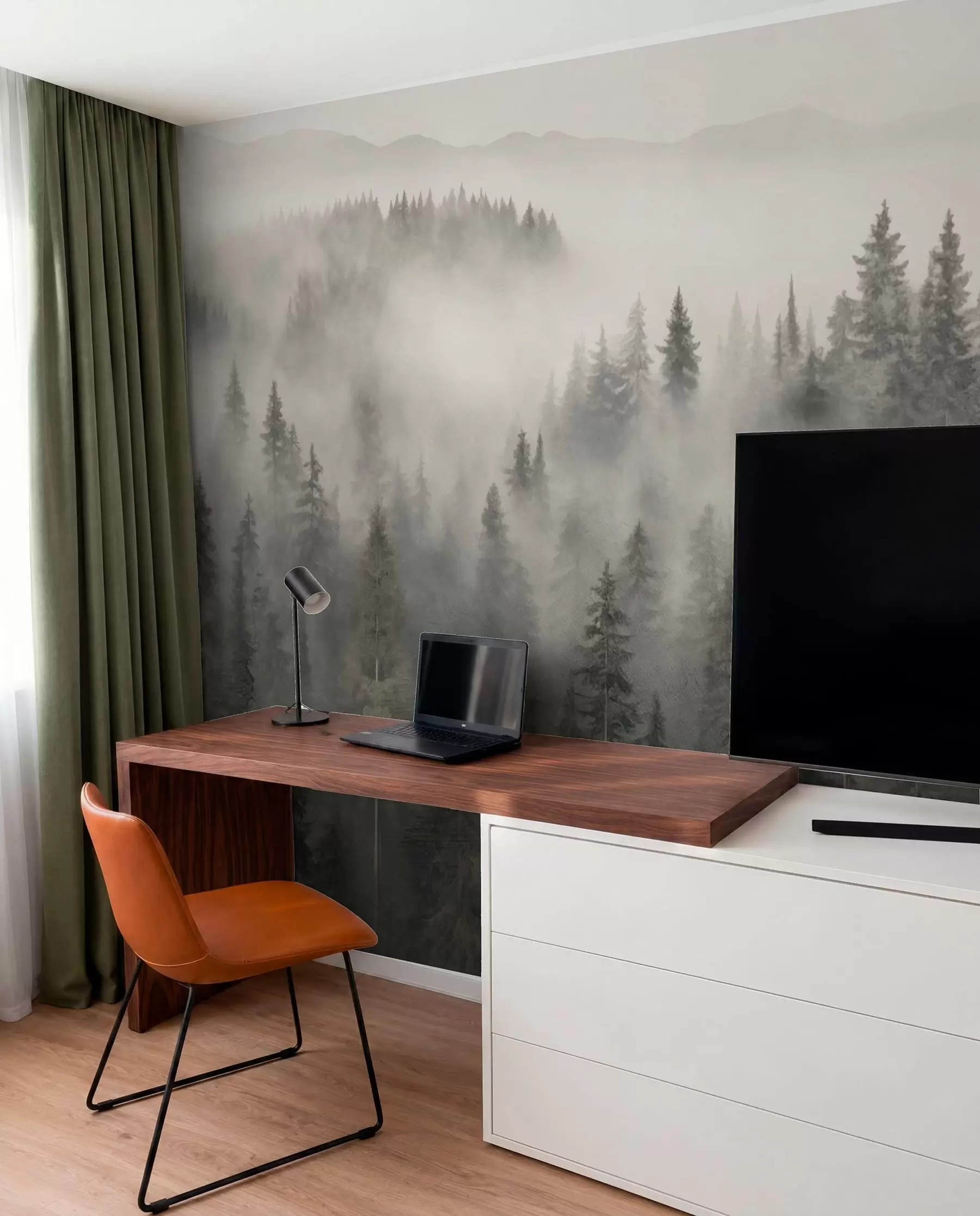 fototapeter Tåkete barskog w03524