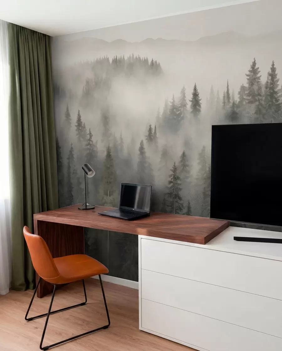 fototapeter Tåkete barskog w03524