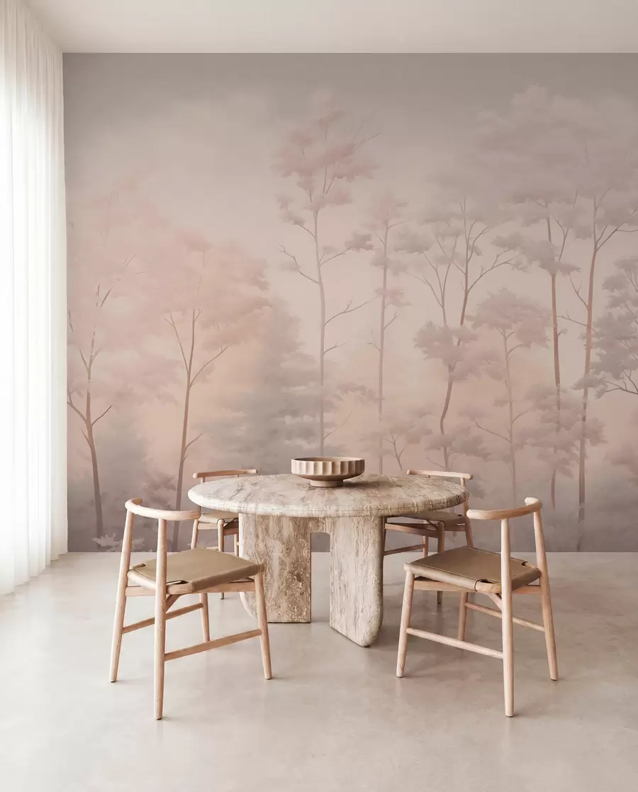 fototapeter Trendy skog i duse pastellfarger w03525v1