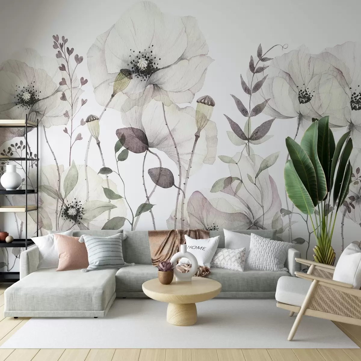 fototapeter Akvarellblomster i myke, naturlige nyanser w03543v1