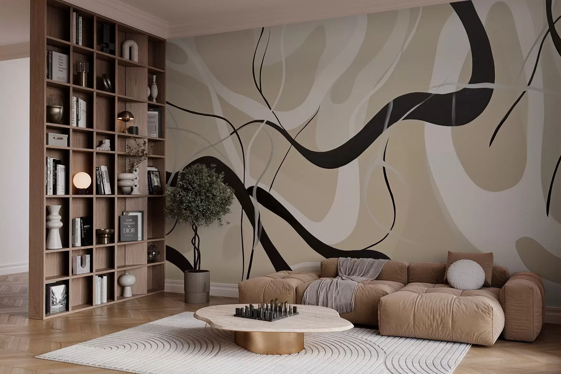 fototapeter Abstrakt komposisjon med buede linjer w03503