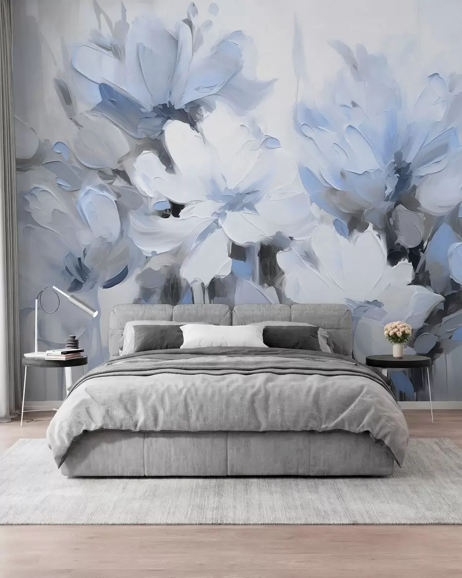 fototapeter Abstrakte blomster i oljemaleristil i myke toner w03575v2