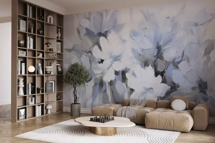 fototapeter Abstrakte blomster i oljemaleristil i myke toner w03575v2