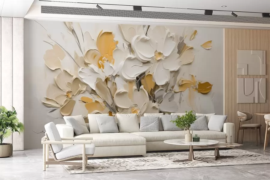 fototapeter Abstrakte volumetriske blomster i oljemaleristil w03582v2