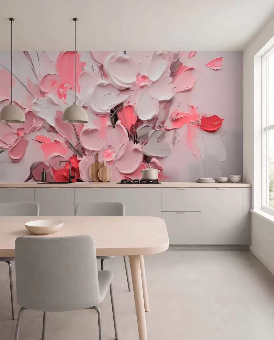 fototapeter Abstrakte volumetriske blomster i oljemaleristil w03582v3